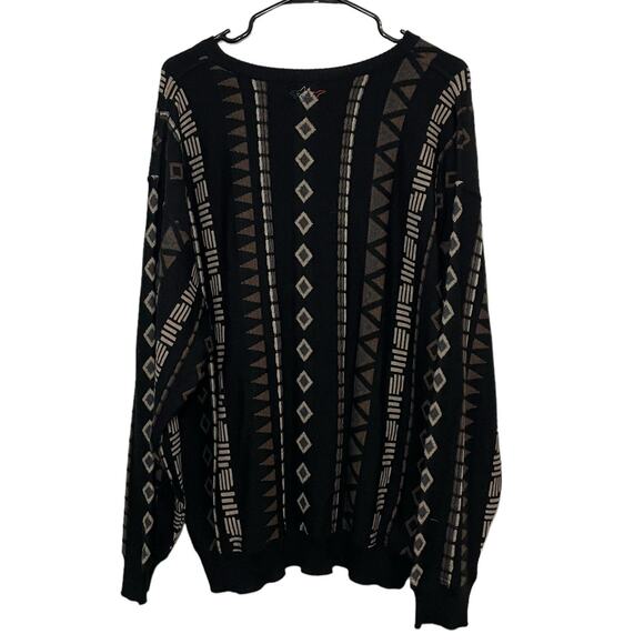 Greg Norman Crewneck Sweater Merino Wool Blend Geometric Black Brown - Size XL - Picture 7 of 9
